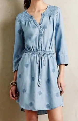Anthropologie Holding Horses Chambray Embroidered Mini Dress XS thumbnail 1