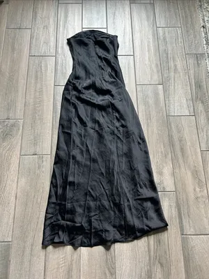Abercrombie & Fitch Black Strapless Satin Maxi Dress thumbnail 4