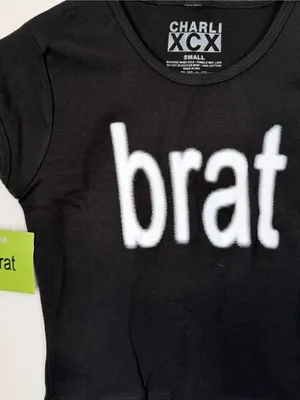NWT Black/White Charli XCX BRAT Baby Tee thumbnail 2