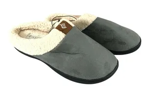 Fantiny Womens Clog Slippers Faux Suede Faux Sherpa Lined Gray Ivory 9-10 thumbnail 1