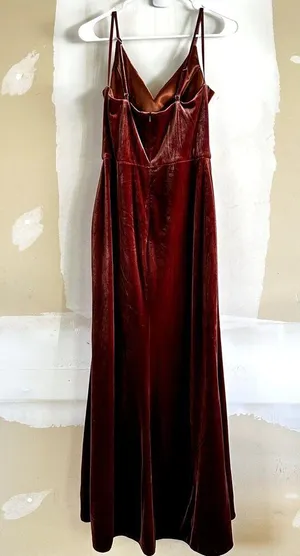 Revelry Velvet Maxi Dress Bridesmaid Gown Plunging V Adjustable Rust 8 thumbnail 3