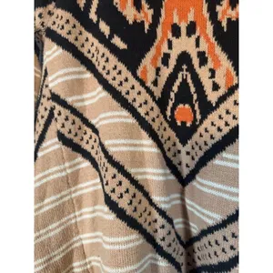 Blu Pepper Brown Peach Multi Color Aztec Mixed Print Knit Cardigan Women Sz M thumbnail 9