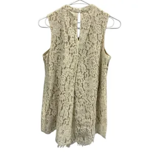 Rose + Olive Cream Sleeveless High Neck Lace Overlay Keyhole Back Top Blouse S thumbnail 8
