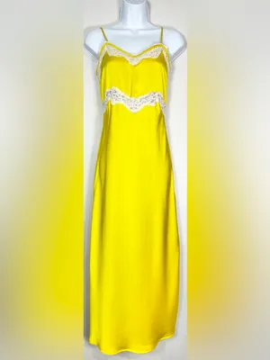 Zara Yellow Satin Finish Slip Dress with White Lace Trim Size Small thumbnail 4