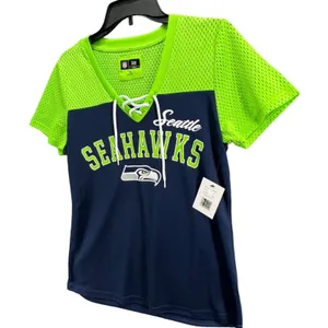 Seattle Seahawks NFL Football Shirt M Blue Green Lace Up Top Superbowl Champs‎ thumbnail 2