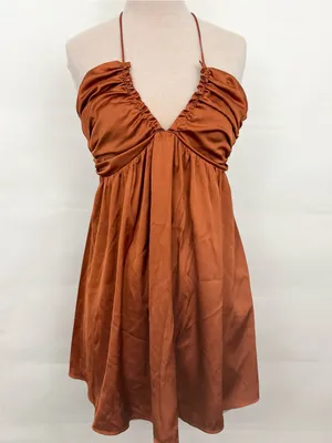 Abercrombie & Fitch Rust Orange Satin Silky Strappy Mini Dress XS thumbnail 3
