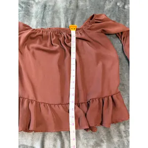 Peppermint Brown Off Shoulder Blouse Top Size Small Ruffle Sleeve‎ Flowy Light thumbnail 7