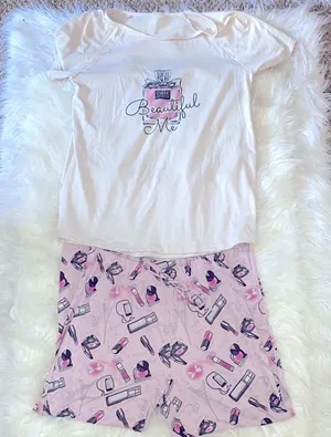 Charlotte Russe Pink and White Beautiful Me Makeup Print Pajama Set thumbnail 1