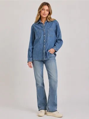 Newton Trading Co. Denim Button Front Shirt Medium Wash Chambray Size M thumbnail 3