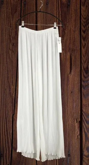 Good American White Plisse Georgette Wide Leg Pleated Pants 3/4 (US L/Xl) NWT thumbnail 7