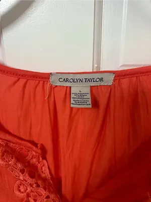 Carolyn Taylor Coral-Red Crochet Trim Tunic Top thumbnail 2