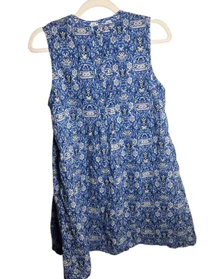 Roller Rabbit Blue Batik Sleeveless Pintuck Shift Dress S thumbnail 3