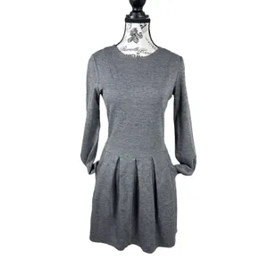 Wilfred Aritzia Womens Gray Knit Mini Dress Size 8 Pleated Long Sleeve Fit Flare thumbnail 2