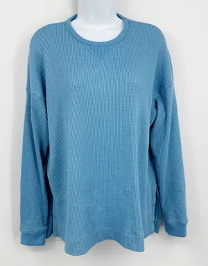 American Eagle Outfitters Blue Boho Thermal Long Sleeve Shirt Size Medium Fall thumbnail 1