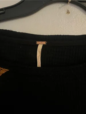 Free People Black Top with Mustard Patchwork Balloon Sleeves thumbnail 5