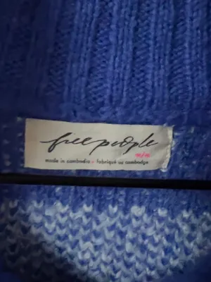 Free People Mythical Knit Sweater Printed Hearts Zip Blue Yellow Combo thumbnail 7