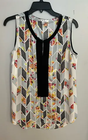 CAbi Floral Chevron Print Sleeveless‎ Tank - White, Black, Yellow, Pink thumbnail 1