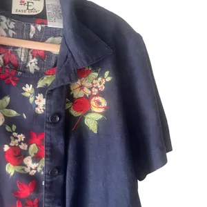Ease Sport Vintage Size‎ 8 Blue Floral Linen Blend Dress & Cardigan Cottage thumbnail 4
