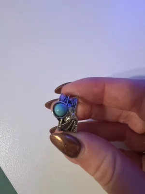 silver opal ring with feather design #boho #festival thumbnail 2