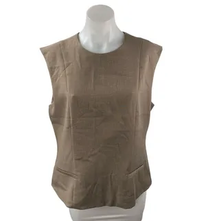 NEW Abercrombie & Fitch Women's Tan Sleeveless Pocket Tank Blouse Top Size L thumbnail 1