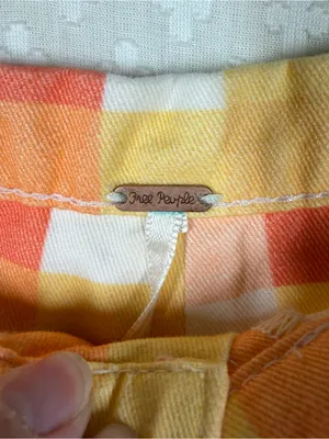 Free People Orange White She’s All That Plaid High Rise Pants thumbnail 3