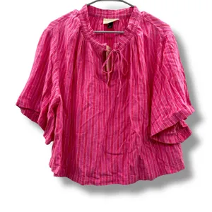 Universal Thread Pink & White Striped V Neck Tie Half Sleeve‎ Top Sz XS NEW thumbnail 3