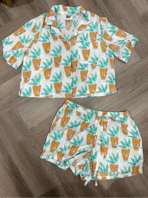 Bouffants and Broken Hearts Tropical Cocktail Pajama Set Size M thumbnail 1