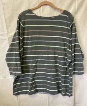 Denim & Co Yarn Dyed Stripe 3/4 Sleeve Boat Neck Top A277615 XL QVC thumbnail 1