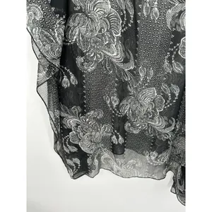 Soft Surroundings Black Cream Sheer Beaded‎ Poncho Swim Cover Up S/M 26733 thumbnail 3