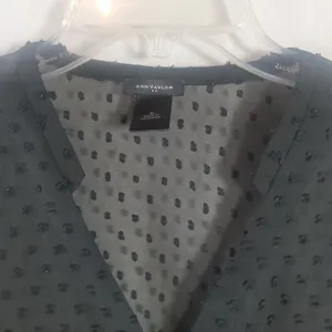 Ann Taylor Navy Blue Swiss Dot Sheer Collarless V Neck Long Sleeve Blouse Top S thumbnail 4