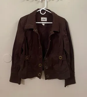 Live a Little Dark Brown Utility Jacket with Grommet Accents thumbnail 1