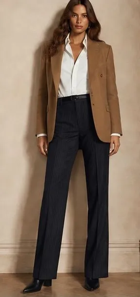 Anne Klein Wool Blend Charcoal Pinstripe Wide Leg Dress Pants 14 thumbnail 1