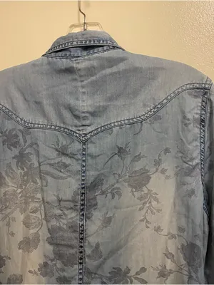 American Eagle Womens Blue Chambray Denim Shirt Dress M Medium 38” Floral READ thumbnail 10
