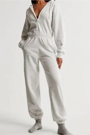 Abercrombie & Fitch Soft Hooded Gray Jumpsuit Loungewear Comfy sz XS thumbnail 1