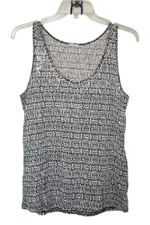 J.‎ Crew Medium Black White Sequined Scoop-Neck Tank top Whimsigoth Indie Sleaze thumbnail 1