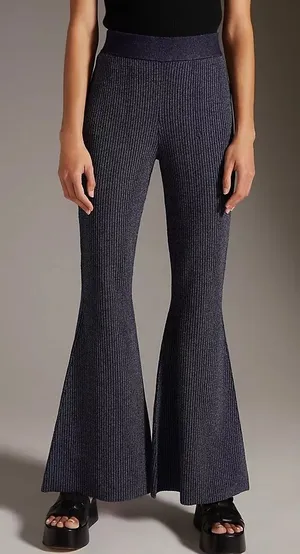 Anthropologie Pilcro‎ Sweater Knit Pants Flared Pull On Indigo Blue Size Small thumbnail 1