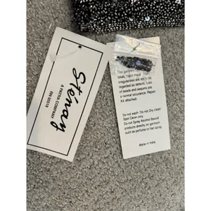 NWT Vintage Stenay Beaded Maxi Dress 14 Black Silver Sequin Silk Evening Gown thumbnail 5