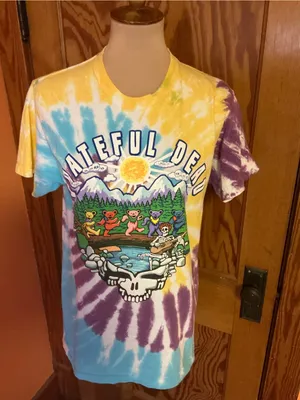 Grateful Dead Tie Dye Dancing Bears Skeleton Graphic Tee Shirt Size Medium thumbnail 7