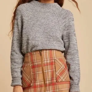 Free People Too Good Mock Neck Marled Gray Sweater Cropped Preppy Grunge thumbnail 9
