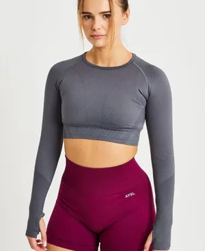 AYBL Gray Long Sleeve Crop Top thumbnail 1