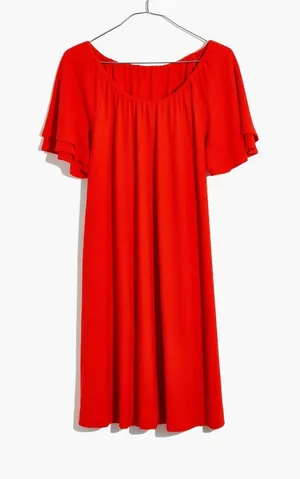 MADEWELL Texture & Thread Red Crinkle Texture Tier Sleeve Baby-Doll‎ Dress Large thumbnail 1