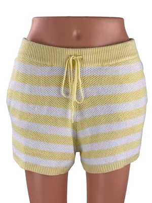 Pink Victoria's Secret Yellow White Striped Knit High Rise Beach Mini Short Sz M thumbnail 1