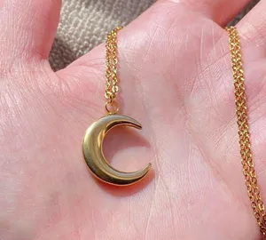 Handmade gold stainless steel celestial whimsical vintage simple moon necklace🌟 thumbnail 4