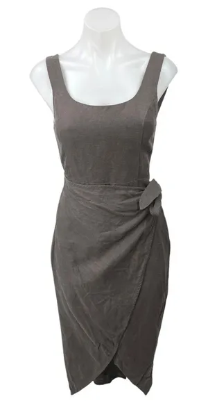 Aritzia Wilfred Gray Sleeveless Tulip Hem Square Neck Wrap Midi Sheath Dress 0 thumbnail 1