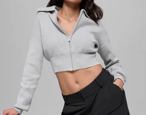 Alo Yoga Scholar Knit Cropped Full Zip Jacket Athletic Heather Grey S thumbnail 1