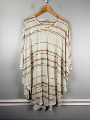 Garnet hill 100% Organic-Linen Cover-Up size large / extra large cream stripe thumbnail 3