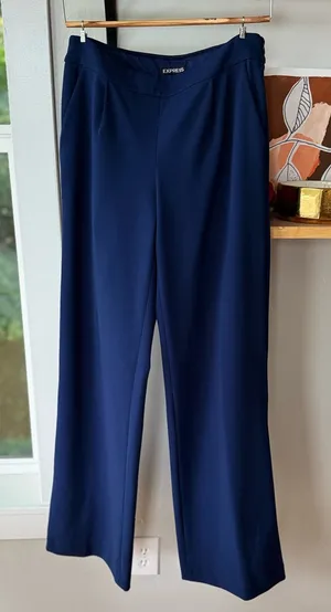 Express Navy Blue Pull On Pleated Wide Leg Dress Pants Trousers Size 6 Long thumbnail 1