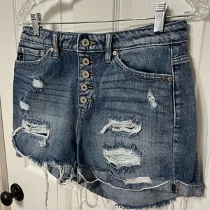 Kancan Jovana ultra‎ high rise distressed cuff button fly jean shorts size 27 thumbnail 3