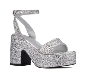 Olivia Miller Women's Silver Glitter Capricorn Platform Heels Size 9 thumbnail 1