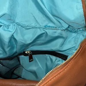 Faux leather brown cognac tan large backpack diaper bag thumbnail 8